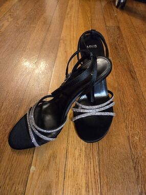 Mango Black Strappy Rhinestone Sandals for Women